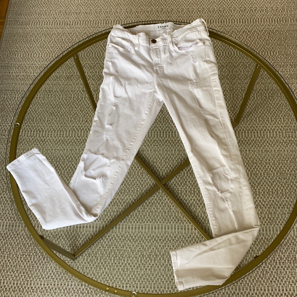 Frame white ripped jeans